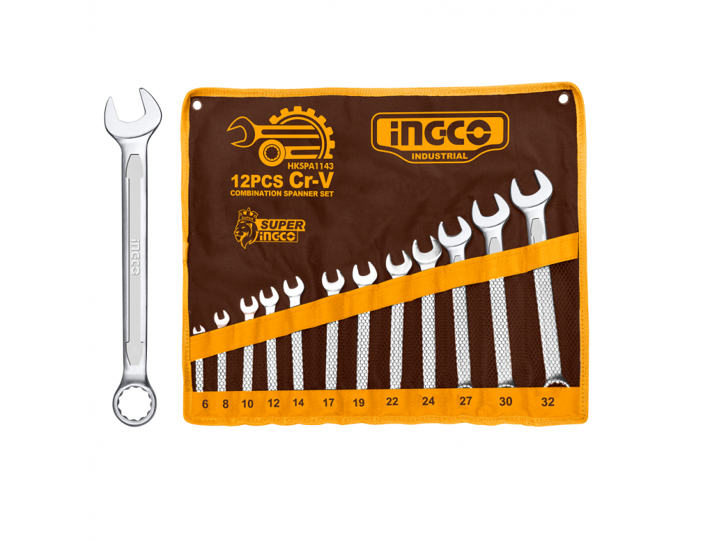 Комплект ключів гайкових комбінованих 6-32 мм 12 од. у чохлі INGCO INDUSTRIAL